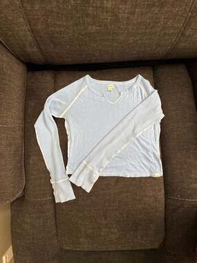 BDG Urban Outfitters Viv Spliced Notch Neck Long Sleeve Waffle Knit Top
